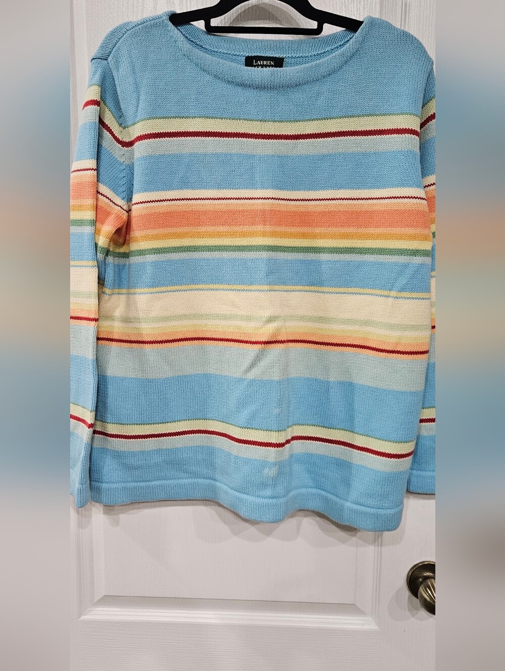 Lauren Ralph Lauren Light Blue Multicolor Striped Crewneck Sweater